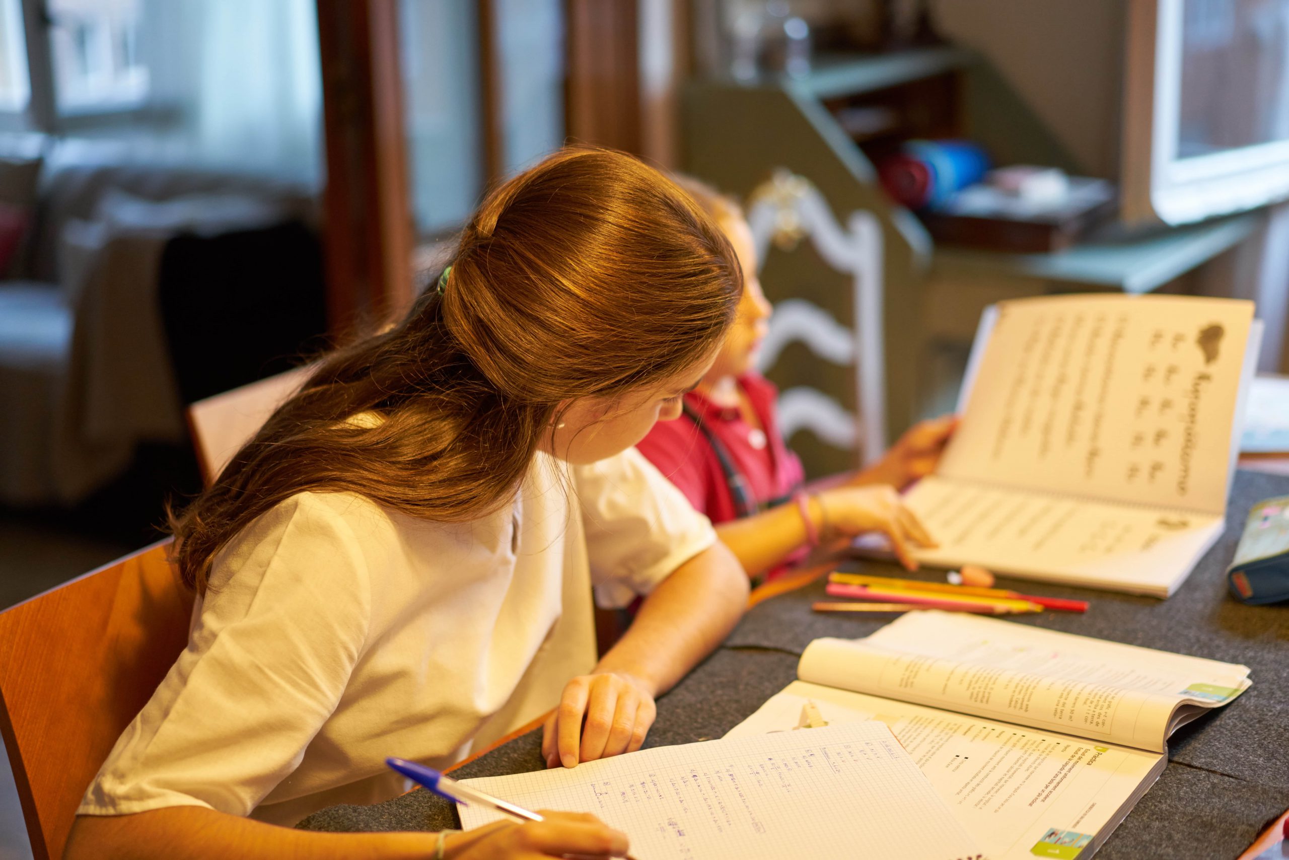 Young girl studying English Language with peers.